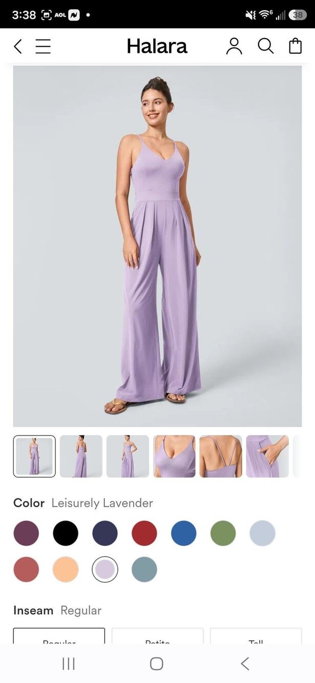 Halara Breezeful Side Zipper Pocket Wide Leg Jumpsuit Large Lavender *Stained B5